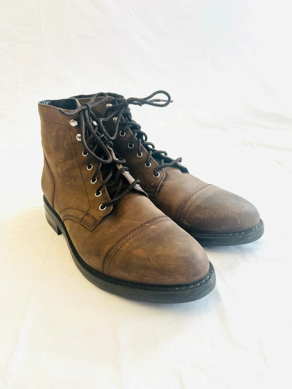 Thursday Boot Company Brown Leather Lace-Up Cap-Toe Boots